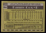 1990 Topps #184  Danny Cox  Back Thumbnail