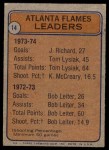 1974 Topps #14   -  Jacques Richard / Tom Lysiak / Keith McCreary Flames Leaders Back Thumbnail