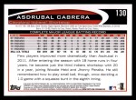 2012 Topps #130  Asdrubal Cabrera  Back Thumbnail