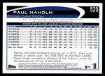 2012 Topps #525  Paul Maholm  Back Thumbnail