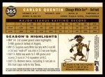 2009 Topps Heritage #365  Carlos Quentin  Back Thumbnail