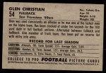 1952 Bowman Large #54  Glen Christian  Back Thumbnail