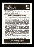 1991 Conlon #169   -  Babe Herman Story Back Thumbnail