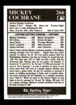 1991 Conlon #266   -  Mickey Cochrane All-Time Leaders Back Thumbnail