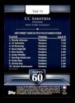2011 Topps 60 #75 T-60 C.C. Sabathia  Back Thumbnail