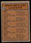 1974 Topps #219   -  Darryl Sittler / Norm Ullman / Paul Henderson / Denis Dupere Maple Leafs Leaders Back Thumbnail