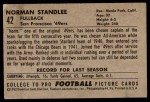 1952 Bowman Large #42  Norm Standlee  Back Thumbnail