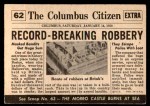 1954 Topps Scoop #62 xCOA  Bandits Rob Brinks  Back Thumbnail