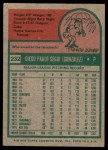 1975 Topps #232 Diego Segui Back Thumbnail