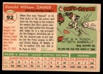 1955 Topps #92 Don Zimmer Back Thumbnail