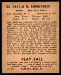 1940 Play Ball #85  Hal Schumacher  Back Thumbnail