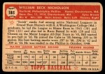 1952 Topps #185 CRM Bill Nicholson  Back Thumbnail