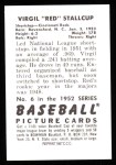 1952 Bowman REPRINT #6  Red Stallcup  Back Thumbnail