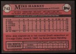 1989 Topps #742  Mike Harkey  Back Thumbnail