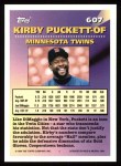 1994 Topps #607   -  Kirby Puckett Measures of Greatness Back Thumbnail
