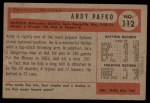 1954 Bowman #112 Andy Pafko Back Thumbnail