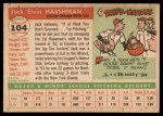 1955 Topps #104 Jack Harshman Back Thumbnail