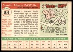 1955 Topps #84 Camilo Pascual Back Thumbnail