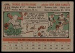 1956 Topps #215 Tommy Byrne Back Thumbnail