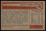 1954 Bowman #102 Bill Pierce Back Thumbnail