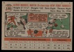1956 Topps #181 Billy Martin Back Thumbnail