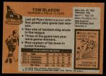 1975 Topps #74  Tom Bladon   Back Thumbnail