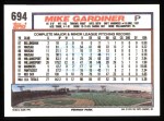 1992 Topps #694  Mike Gardiner  Back Thumbnail