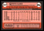 1989 Topps Traded #65 T Steve Lake  Back Thumbnail