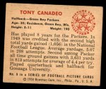 1950 Bowman #9  Tony Canadeo  Back Thumbnail