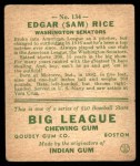 1933 Goudey #134 Sam Rice Back Thumbnail