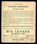 1933 Goudey #203  Lonnie Warneke  Back Thumbnail