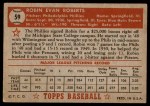 1952 Topps #59 Robin Roberts Back Thumbnail
