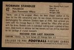 1952 Bowman Small #42  Norm Standlee  Back Thumbnail