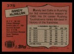 1987 Topps #375  Randy McMillan  Back Thumbnail