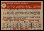 1952 Topps #313 Bobby Thomson Back Thumbnail