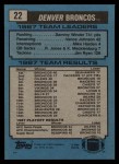 1988 Topps #22   -  Sammy Winder / Vance Johnson / Mike Harden / Rulon Jones / Karl Mecklenburg / Jim Ryan Broncos Leaders Back Thumbnail