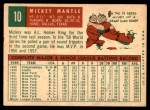 1959 Topps #10 Mickey Mantle Back Thumbnail