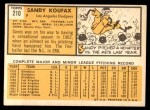 1963 Topps #210 Sandy Koufax Back Thumbnail