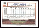 1992 Topps #139  Jeff Innis  Back Thumbnail
