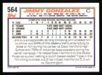 1992 Topps #564  Jimmy Gonzalez  Back Thumbnail