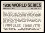 1971 Fleer World Series #28   -  Jimmie Foxx 1930 A's / Cardinals  Back Thumbnail