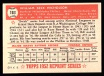 1952 Topps REPRINT #185  Bill Nicholson  Back Thumbnail