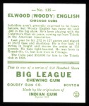 1933 Goudey Reprint #135  Woody English  Back Thumbnail
