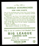 1933 Goudey Reprint #129  Hal Schumacher  Back Thumbnail
