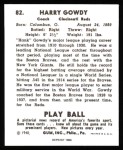 1940 Play Ball Reprint #82  Hank Gowdy  Back Thumbnail