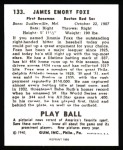 1940 Play Ball Reprint #133  Jimmie Foxx  Back Thumbnail