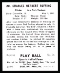 1941 Play Ball Reprint #20  Red Ruffing  Back Thumbnail