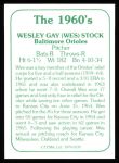 1978 TCMA The 1960's #139  Wes Stock  Back Thumbnail