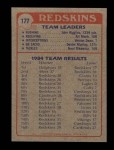 1985 Topps #177   -  John Riggins / Art Monk / Vernon Dean / Dexter Manley / Neal Olkewicz Washington Redskins Leaders Back Thumbnail