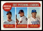 2018 Topps Heritage #9   -  Jason Vargas / Carlos Carrasco / Corey Kluber AL Pitching Leaders Front Thumbnail